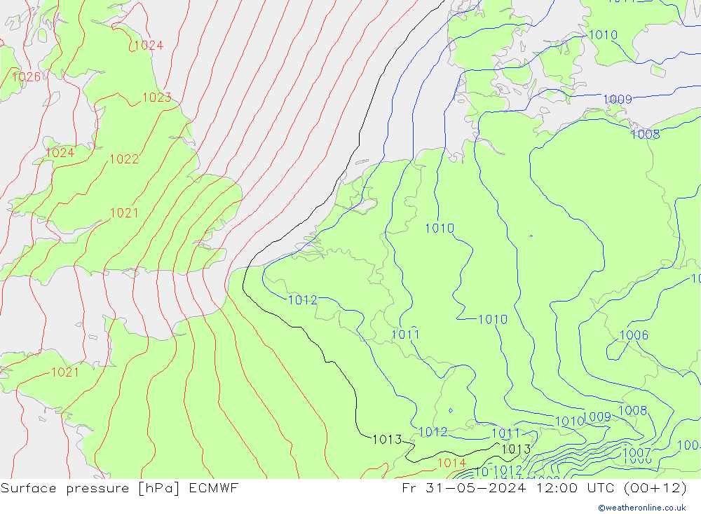 Luchtdruk (Grond) ECMWF vr 31.05.2024 12 UTC