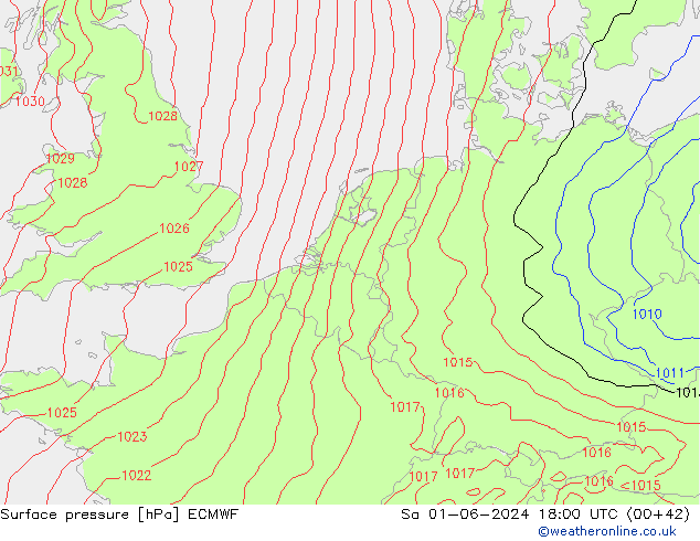 Surface pressure ECMWF Sa 01.06.2024 18 UTC