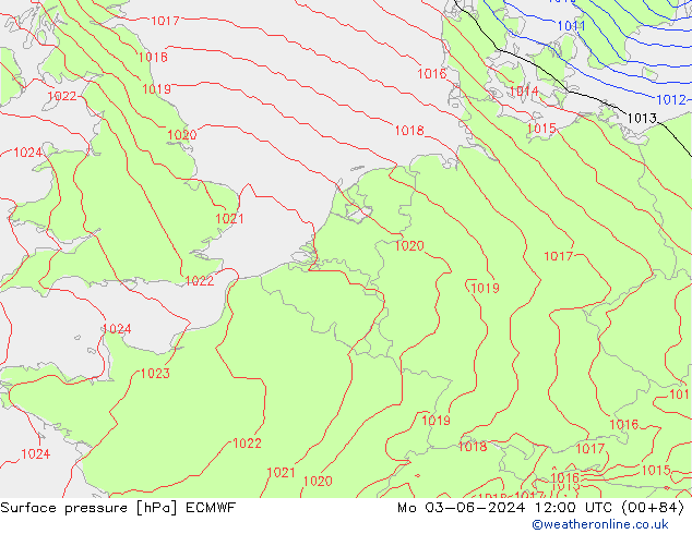 Surface pressure ECMWF Mo 03.06.2024 12 UTC