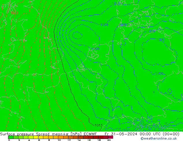 Surface pressure Spread ECMWF Fr 31.05.2024 00 UTC