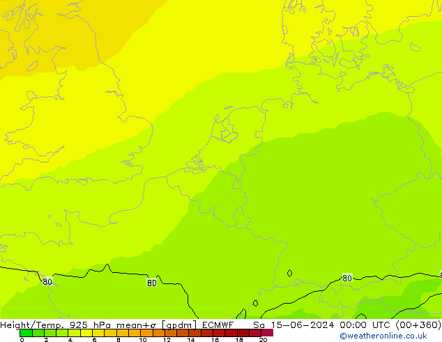 Height/Temp. 925 hPa ECMWF Sa 15.06.2024 00 UTC