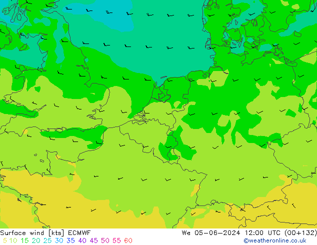 Viento 10 m ECMWF mié 05.06.2024 12 UTC