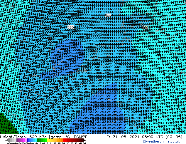 Height/Temp. 500 hPa ECMWF Fr 31.05.2024 06 UTC