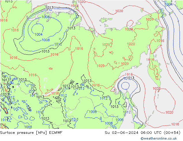 Luchtdruk (Grond) ECMWF zo 02.06.2024 06 UTC