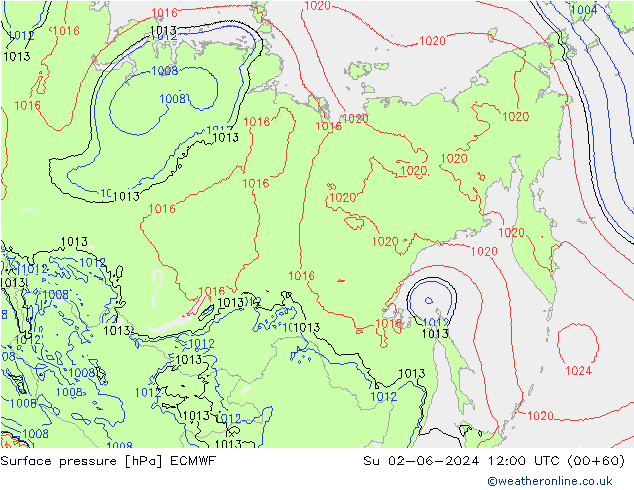 Presión superficial ECMWF dom 02.06.2024 12 UTC