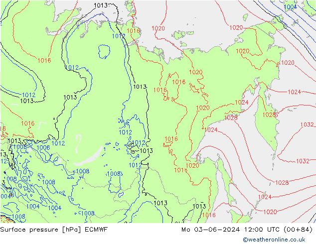 Atmosférický tlak ECMWF Po 03.06.2024 12 UTC