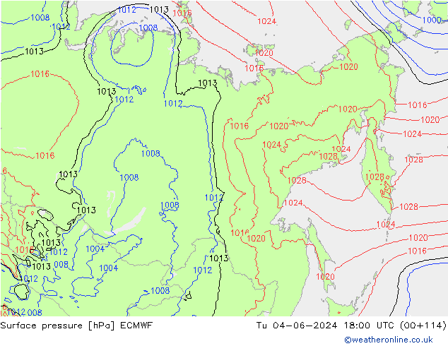 Pressione al suolo ECMWF mar 04.06.2024 18 UTC