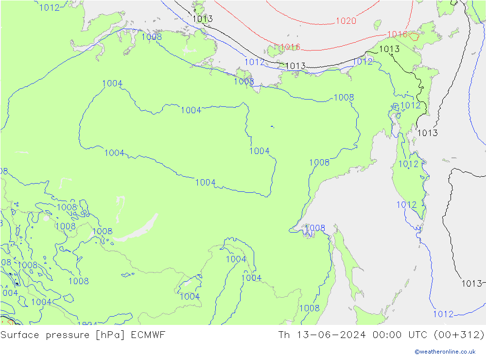 pressão do solo ECMWF Qui 13.06.2024 00 UTC
