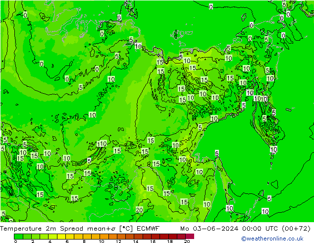 карта температуры Spread ECMWF пн 03.06.2024 00 UTC