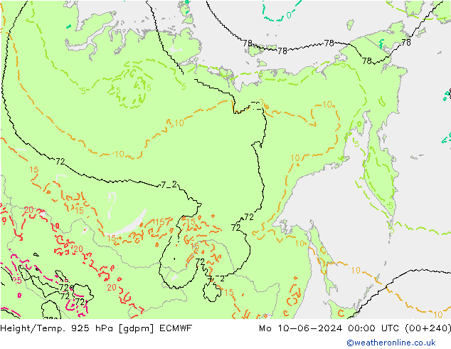 Height/Temp. 925 hPa ECMWF lun 10.06.2024 00 UTC