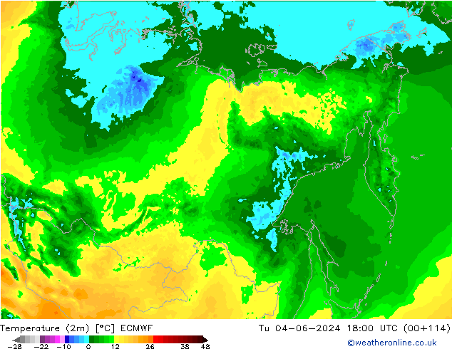 Temperature (2m) ECMWF Út 04.06.2024 18 UTC