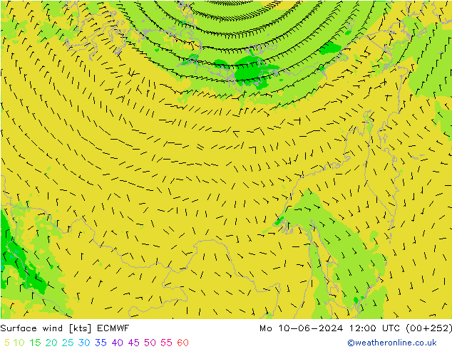 Vento 10 m ECMWF lun 10.06.2024 12 UTC