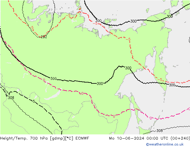 Height/Temp. 700 hPa ECMWF lun 10.06.2024 00 UTC