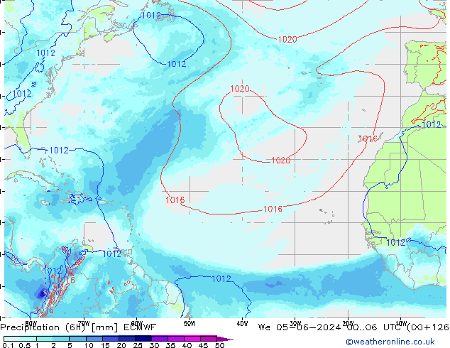 Precipitation (6h) ECMWF We 05.06.2024 06 UTC