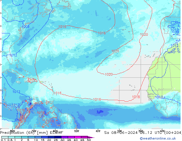 Precipitazione (6h) ECMWF sab 08.06.2024 12 UTC