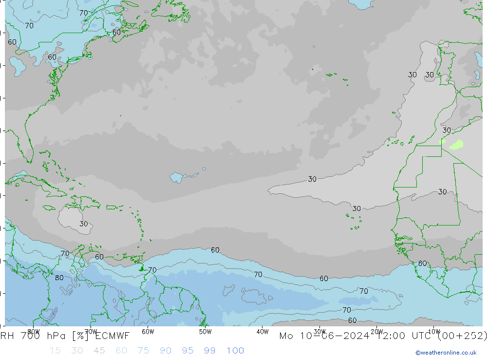 RH 700 hPa ECMWF Mo 10.06.2024 12 UTC