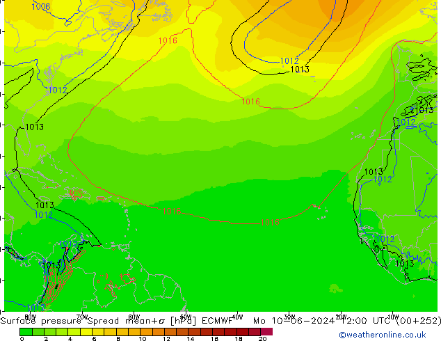 Surface pressure Spread ECMWF Mo 10.06.2024 12 UTC