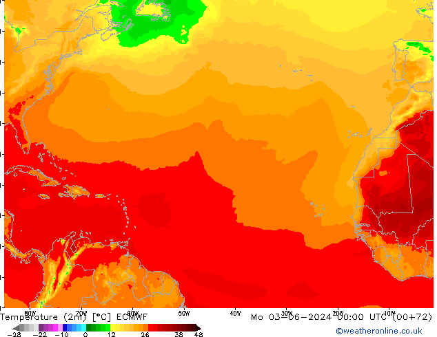 Temperatuurkaart (2m) ECMWF ma 03.06.2024 00 UTC