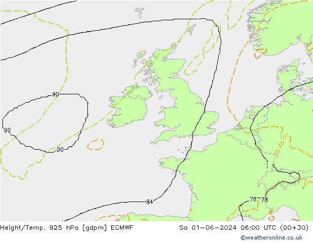Height/Temp. 925 гПа ECMWF сб 01.06.2024 06 UTC