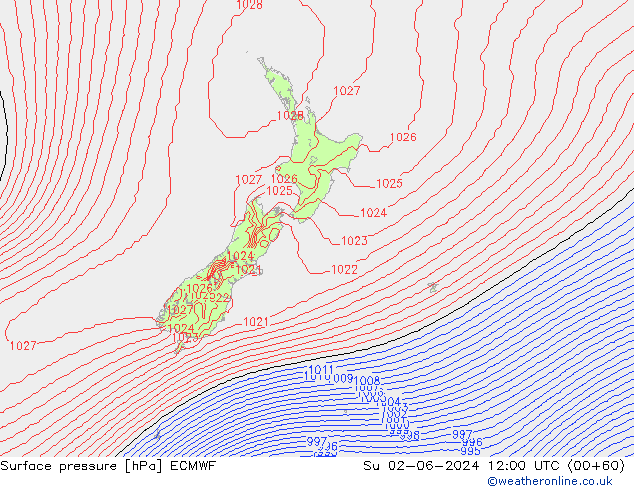 Luchtdruk (Grond) ECMWF zo 02.06.2024 12 UTC