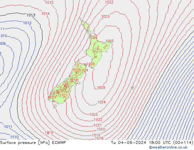 Atmosférický tlak ECMWF Út 04.06.2024 18 UTC