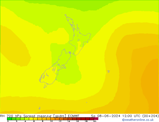 RH 700 hPa Spread ECMWF Sa 08.06.2024 12 UTC