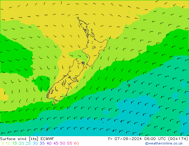 Viento 10 m ECMWF vie 07.06.2024 06 UTC