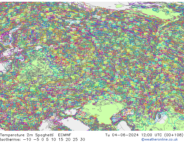 Temperatura 2m Spaghetti ECMWF Ter 04.06.2024 12 UTC