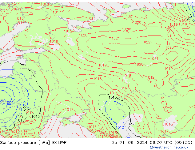 Atmosférický tlak ECMWF So 01.06.2024 06 UTC