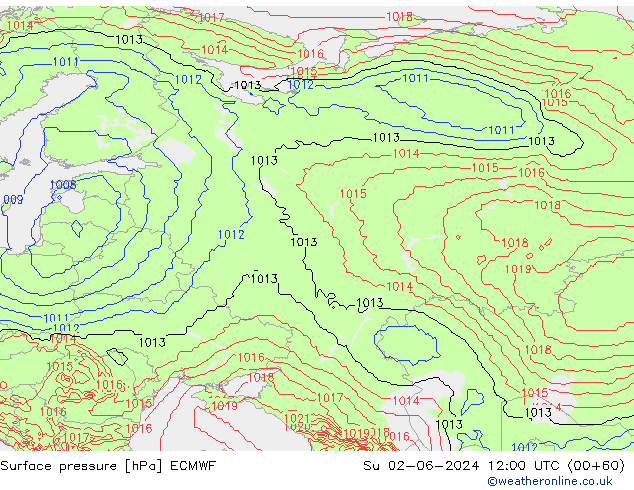 Luchtdruk (Grond) ECMWF zo 02.06.2024 12 UTC