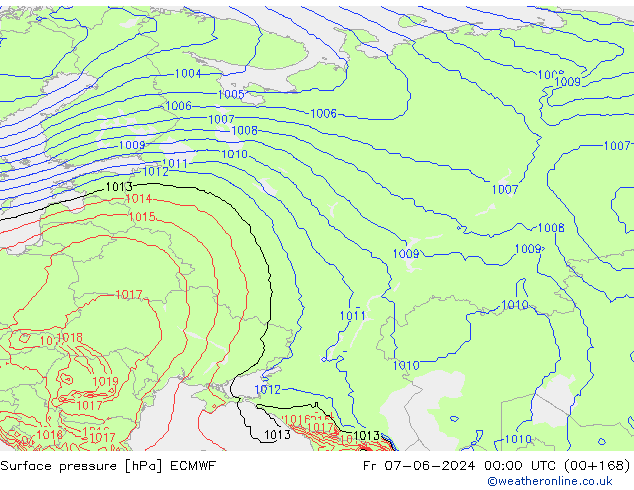 Luchtdruk (Grond) ECMWF vr 07.06.2024 00 UTC