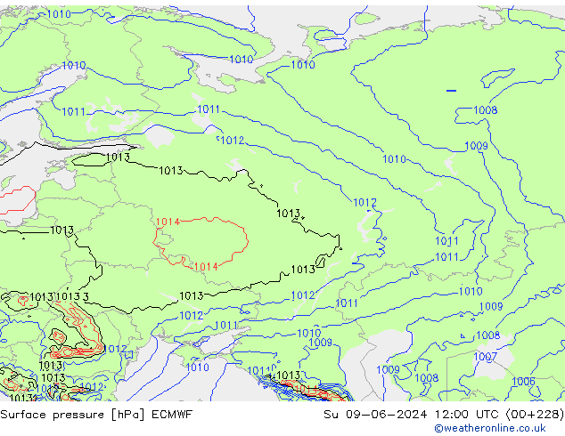 Pressione al suolo ECMWF dom 09.06.2024 12 UTC