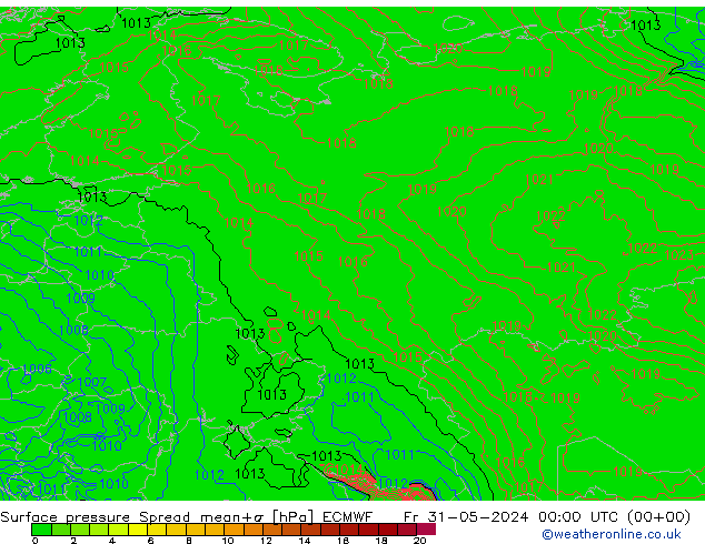 Surface pressure Spread ECMWF Fr 31.05.2024 00 UTC