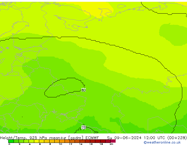 Height/Temp. 925 гПа ECMWF Вс 09.06.2024 12 UTC