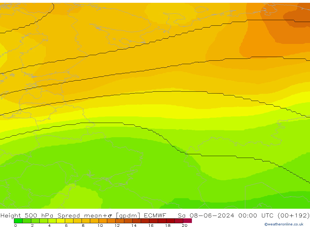 500 hPa Yüksekliği Spread ECMWF Cts 08.06.2024 00 UTC