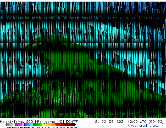 Height/Temp. 500 hPa ECMWF Su 02.06.2024 12 UTC