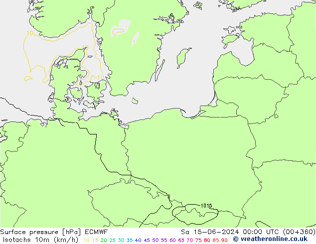 Isotachen (km/h) ECMWF za 15.06.2024 00 UTC