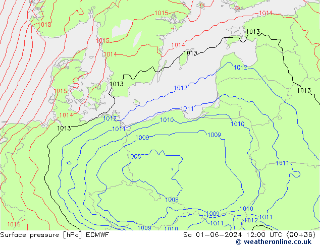 Surface pressure ECMWF Sa 01.06.2024 12 UTC