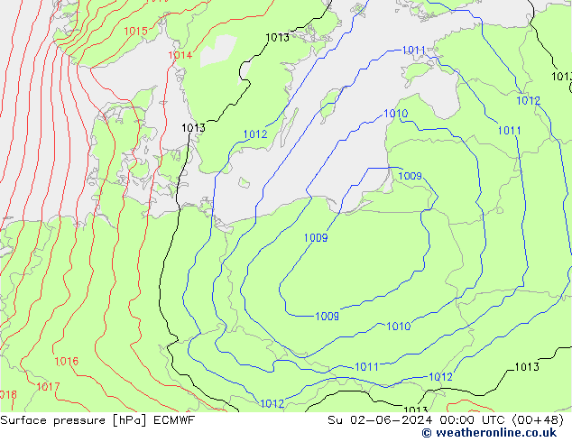 Atmosférický tlak ECMWF Ne 02.06.2024 00 UTC