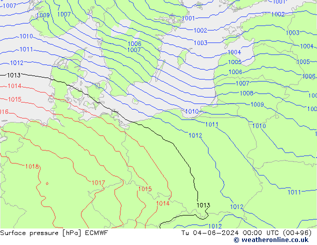 Surface pressure ECMWF Tu 04.06.2024 00 UTC