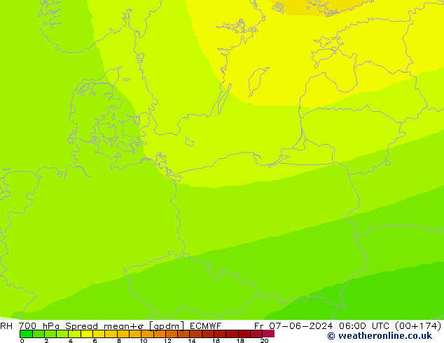 RH 700 hPa Spread ECMWF Fr 07.06.2024 06 UTC