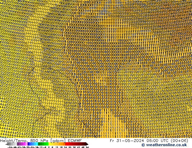 Hoogte/Temp. 850 hPa ECMWF vr 31.05.2024 06 UTC