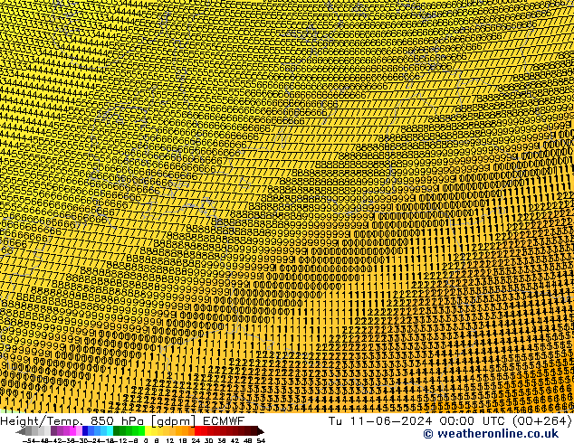 Height/Temp. 850 hPa ECMWF Út 11.06.2024 00 UTC