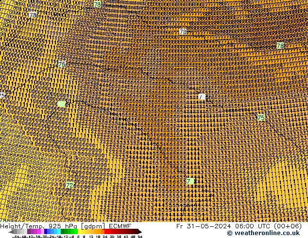 Hoogte/Temp. 925 hPa ECMWF vr 31.05.2024 06 UTC