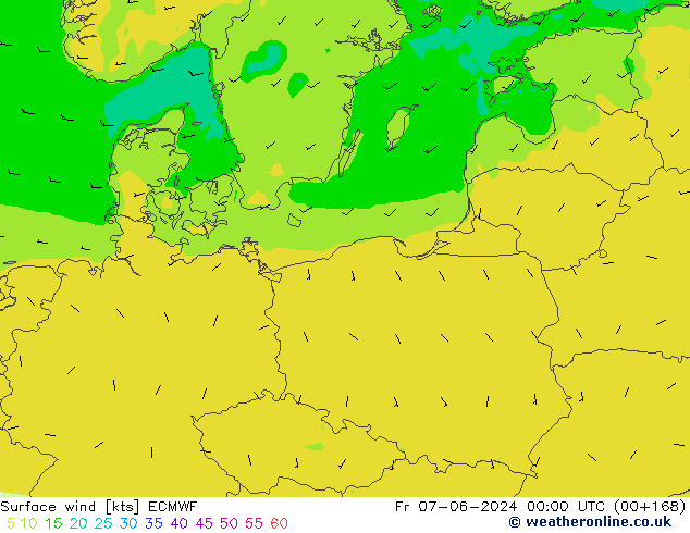 Surface wind ECMWF Pá 07.06.2024 00 UTC