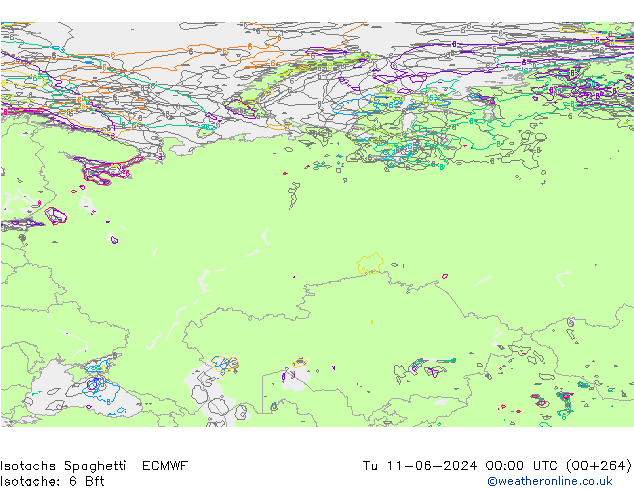 Isotachs Spaghetti ECMWF Tu 11.06.2024 00 UTC