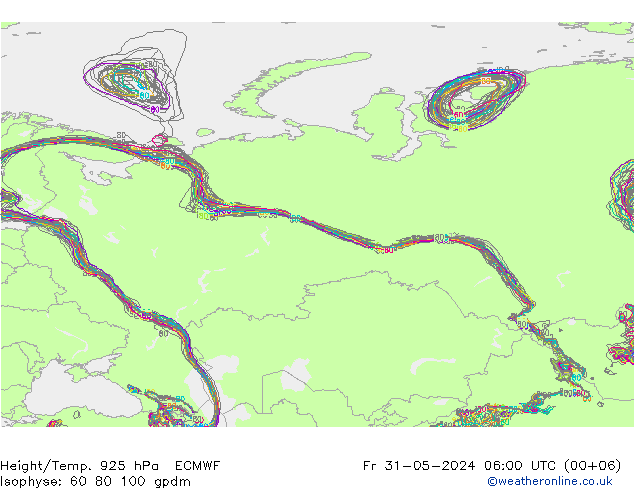 Height/Temp. 925 hPa ECMWF Fr 31.05.2024 06 UTC