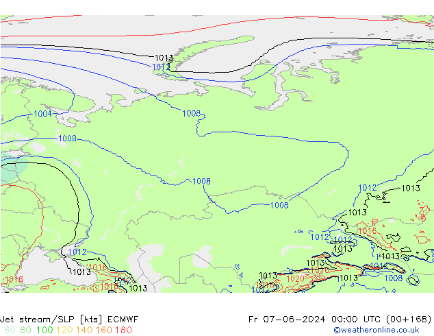 Straalstroom/SLP ECMWF vr 07.06.2024 00 UTC