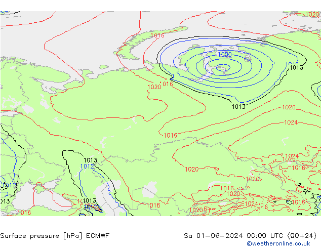 Presión superficial ECMWF sáb 01.06.2024 00 UTC