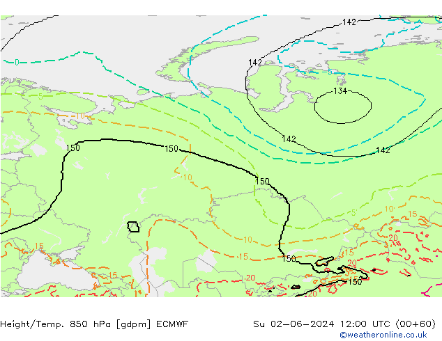 Yükseklik/Sıc. 850 hPa ECMWF Paz 02.06.2024 12 UTC